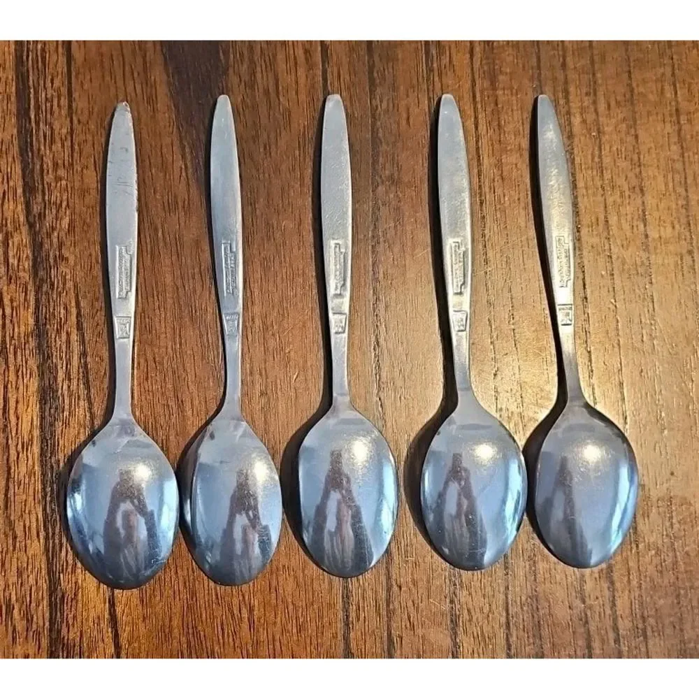 5 Royalton Antigua Teaspoons Silver Stainless Steel Japan Vintage MCM Flatware